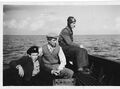 Foto #0002 Båttur någon gång runt 1950, från vänster Evert Skoog & Ingvar Skoog, men mannen längst till höger är okänd. Bild från Roger Skoog.