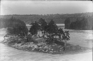 Kilane ön Holmen den 31 mars 1896. Ånimskogs socken. Fotograf: Janne Ahlin Foto från Dalslands Fornminnes- och Hembygdsförbund bildsamling. På den häradsekonomiska kartan från 1890-1897 är den utmärkt som backstuga på senare kartor finns inte ön med.